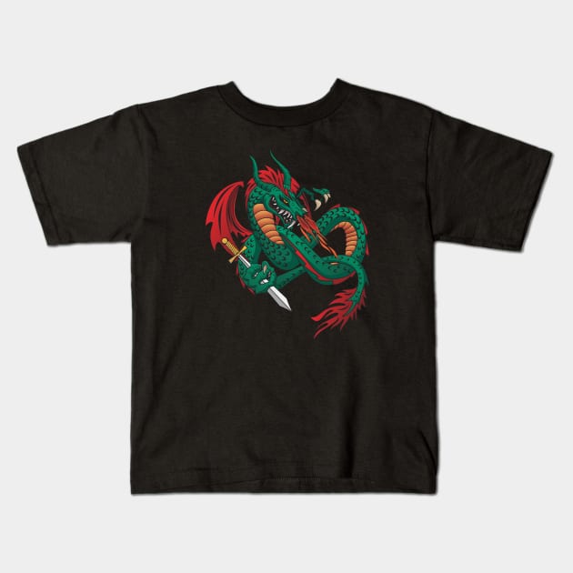 Dragon Sword Kids T-Shirt by Recapaca